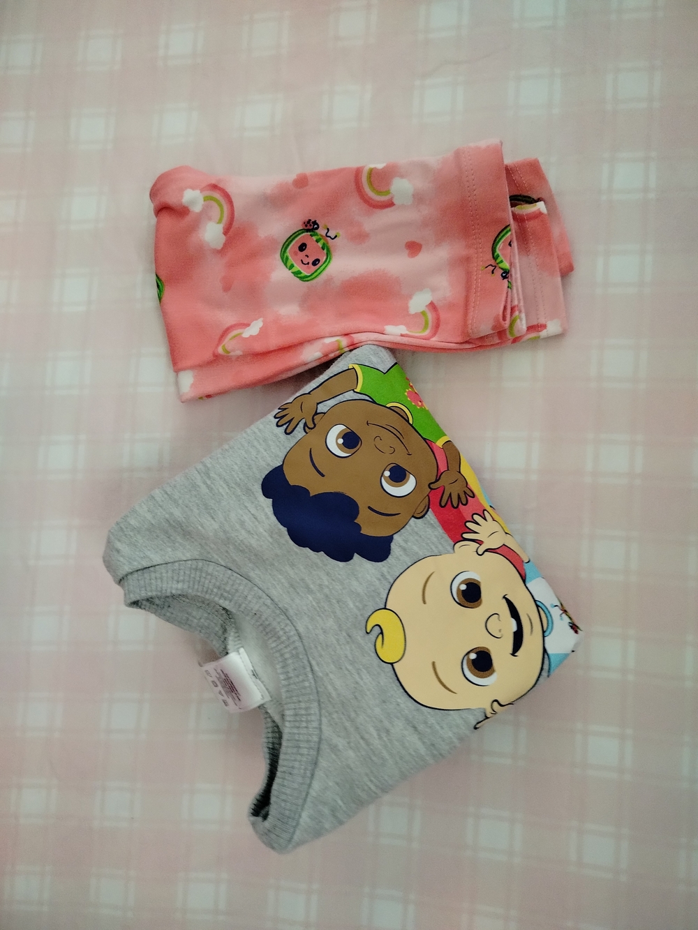 Kids Pink Rainbow Print Leggings and Grey Cartoon Top Set